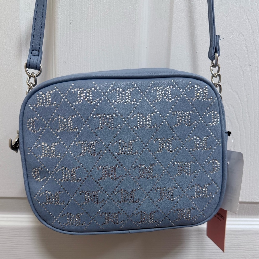 NWT Juicy Couture Crystal Crush Camera Dusty Blue Crossbody Bag